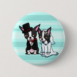 Macaron Rond 5 Cm Jeunes mariés de Boston Terrier