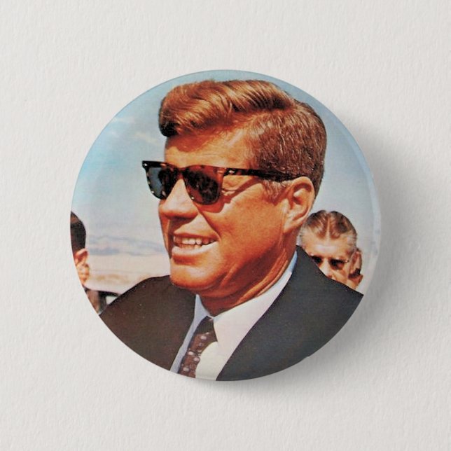 Macaron Rond 5 Cm JFK dans la couleur vivante (Devant)
