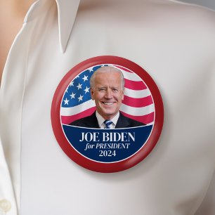 Macaron Rond 5 Cm Joe Biden 2024 Photo - Drapeau américain frontière