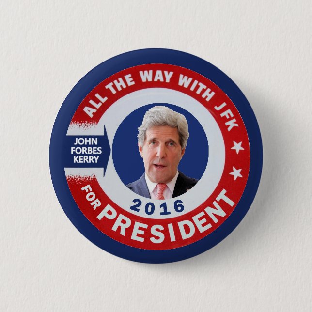 Macaron Rond 5 Cm John Kerry pour le président 2016 (Devant)