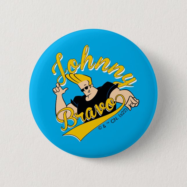 Macaron Rond 5 Cm Johnny Bravo Graphisme sportif (Devant)