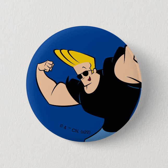 Macaron Rond 5 Cm Johnny Bravo Pose Iconique (Devant)