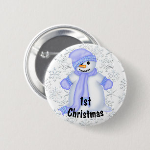 Macaron Rond 5 Cm Joli Bonhomme de Neige 1er Noël de Bébé