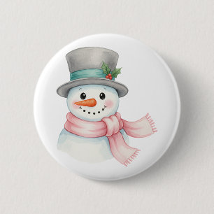 Macaron Rond 5 Cm Joli bonhomme de neige à l'aquarelle avec écharpe