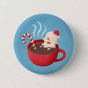 Macaron Rond 5 Cm Joli Bonhomme de Neige Marshmallow Dans Un Noël Au