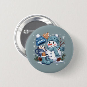 Macaron Rond 5 Cm Joli Bonhomme de Neige Saison Hivernale Atmosphère