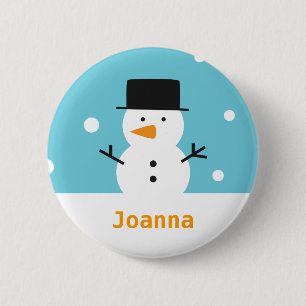 Macaron Rond 5 Cm Joli bonhomme de neige sur fond de neige pour Noël