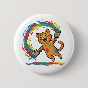 Macaron Rond 5 Cm Joli Bouton de Chat Coloré avec Éclaboussure de Pe