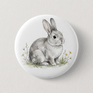 Macaron Rond 5 Cm Joli Bouton de Lapin à l'Aquarelle Animaux de la F