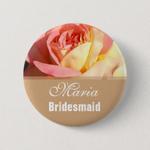 Macaron Rond 5 Cm Joli bouton de nom de mariage avec fleurs roses et