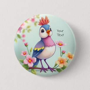 Macaron Rond 5 Cm Joli bouton floral oiseau bleu rose