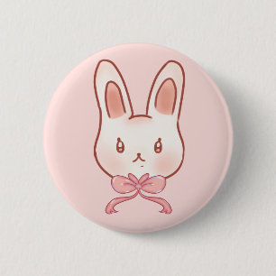 Macaron Rond 5 Cm Joli bouton lapin rose ruban