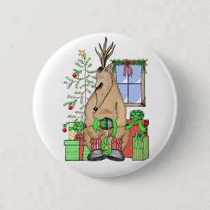 Macaron Rond 5 Cm Joli cadeau Noël Sleepy Reindeer Enveloppant