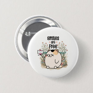 Macaron Rond 5 Cm Joli Chat "Les Sourires Sont Gratuits" Message Pos
