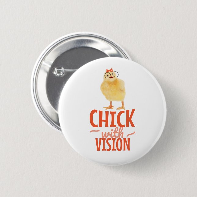 Macaron Rond 5 Cm Joli Chick Avec Lunettes - Chick Avec Vision (Devant & derrière)