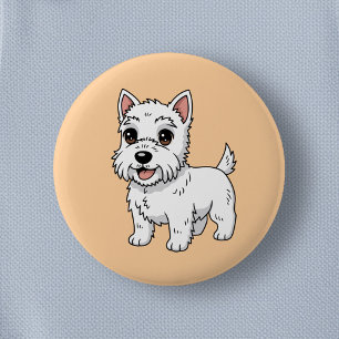 Macaron Rond 5 Cm Joli chien West Highland White Terrier Beige