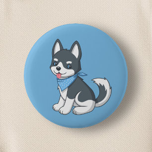 Macaron Rond 5 Cm Joli chiot husky sur fond bleu