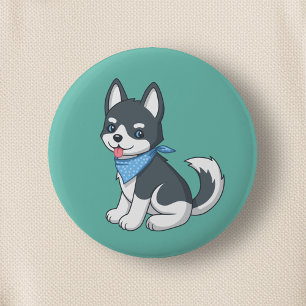 Macaron Rond 5 Cm Joli chiot husky sur fond vert