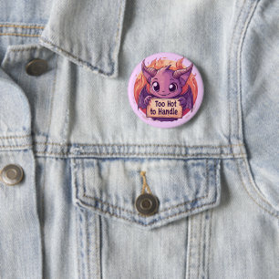 Macaron Rond 5 Cm Joli démon tenant un panneau "Trop chaud à manipul
