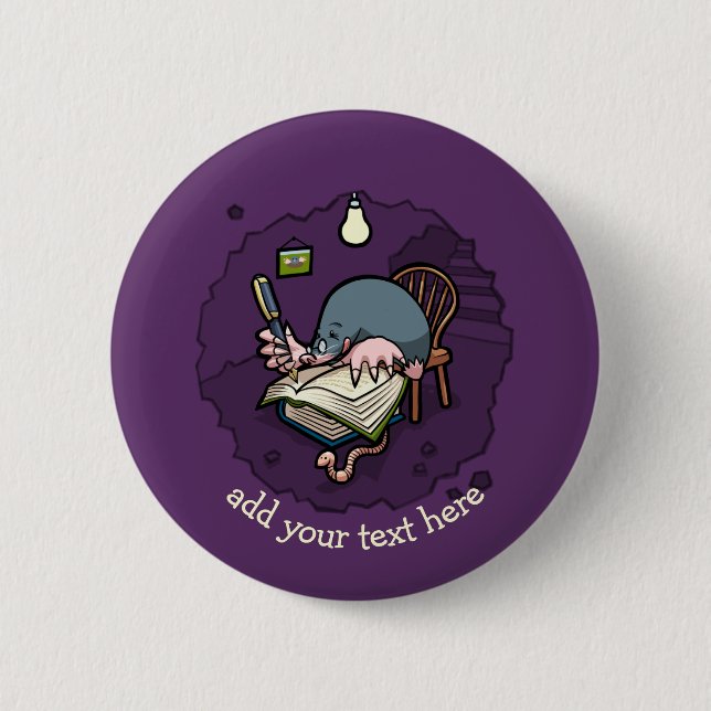 Macaron Rond 5 Cm Joli Écrivain De Mole Cartoon Ou Étudiant Avec Liv (Devant)