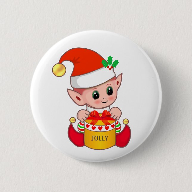 Macaron Rond 5 Cm Joli elfe de Noël (Devant)