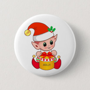 Macaron Rond 5 Cm Joli elfe de Noël