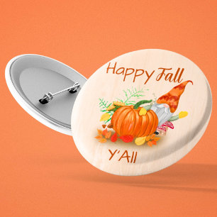 Macaron Rond 5 Cm Joli Gnome d'Automne Dans un Champ de Citrouilles