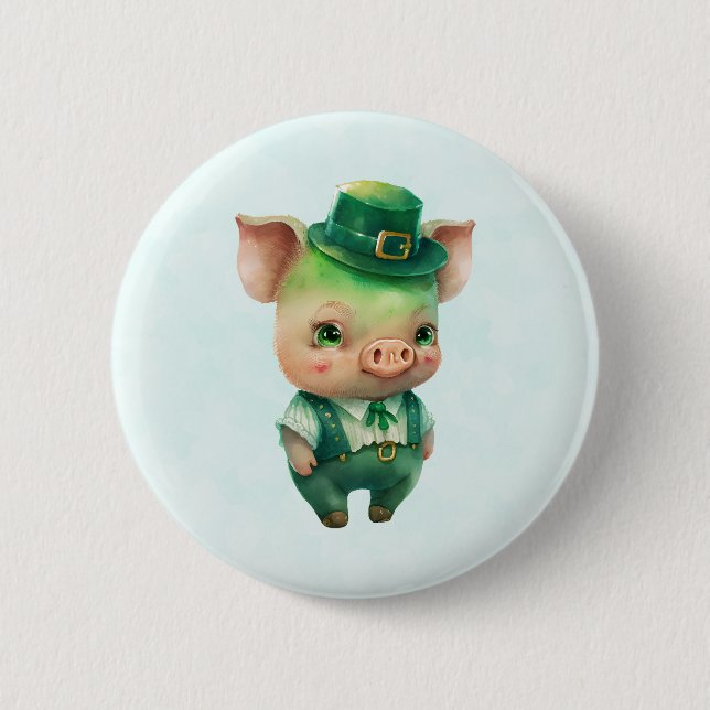 Macaron Rond 5 Cm Joli Green St. Patrick's Day Pig (Devant)
