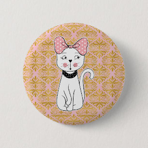 Macaron Rond 5 Cm Joli Magnet Chaton Féminin