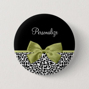 Macaron Rond 5 Cm Joli mât vert de printemps Empreinte de léopard
