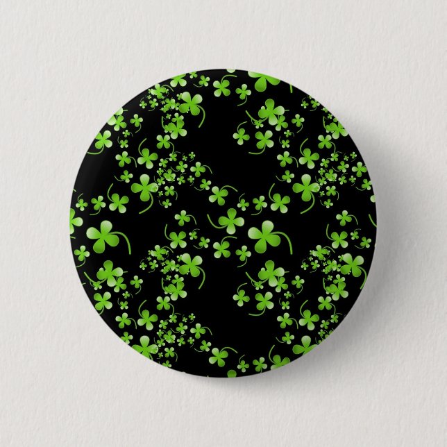 Macaron Rond 5 Cm Joli motif Shamrock, vert sur accessoire noir (Devant)