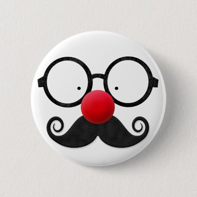 Macaron Rond 5 Cm Joli nez rouge rond lunettes noires moustache (Devant)