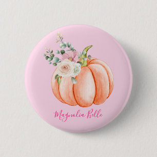 Macaron Rond 5 Cm Joli nom petite citrouille florale rose printemps