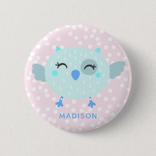 Macaron Rond 5 Cm Joli oiseau Turquoise - Rose rayé Enfant'Annivers