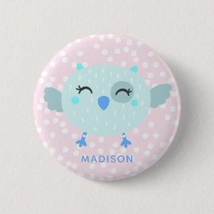 Macaron Rond 5 Cm Joli oiseau Turquoise - Rose rayé Enfant'Anniversa