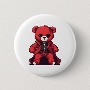 Macaron Rond 5 Cm Joli ours en peluche rouge garçon