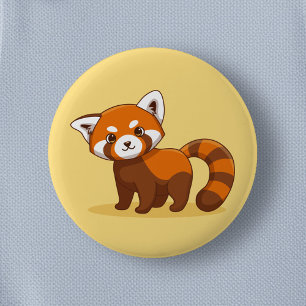 Macaron Rond 5 Cm Joli panda roux sur fond jaune