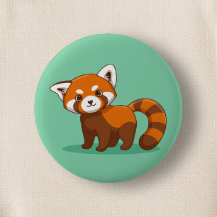 Macaron Rond 5 Cm Joli panda roux sur fond vert