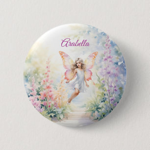 Macaron Rond 5 Cm Joli Pastel Butterfly Fairy in Flower Garden