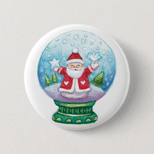 Macaron Rond 5 Cm Joli Père Noël de globe de neige de Noël, étoile, 
