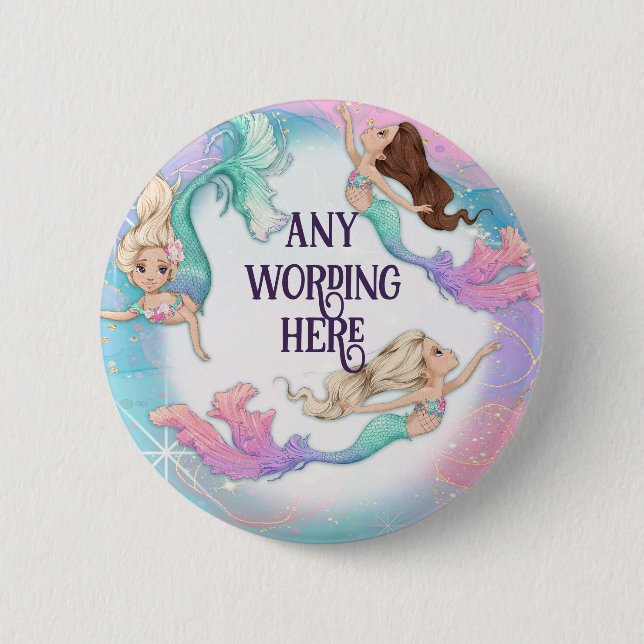 Macaron Rond 5 Cm Joli Petit Stickers Sirènes (Devant)
