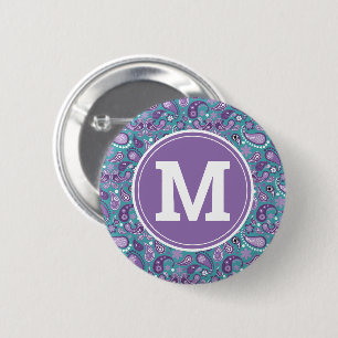 Macaron Rond 5 Cm Joli shabby chic à motifs paisley violet et bleu