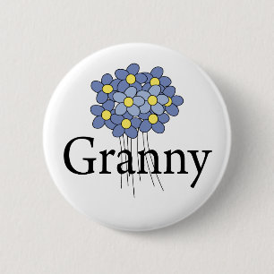 Macaron Rond 5 Cm Joli T-shirt de mamie aux fleurs bleues