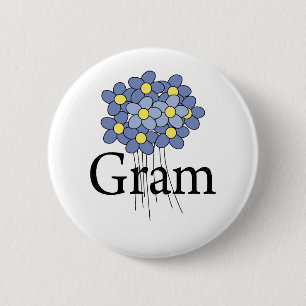 Macaron Rond 5 Cm Joli T-shirt Fleur Bleue pour Mamie