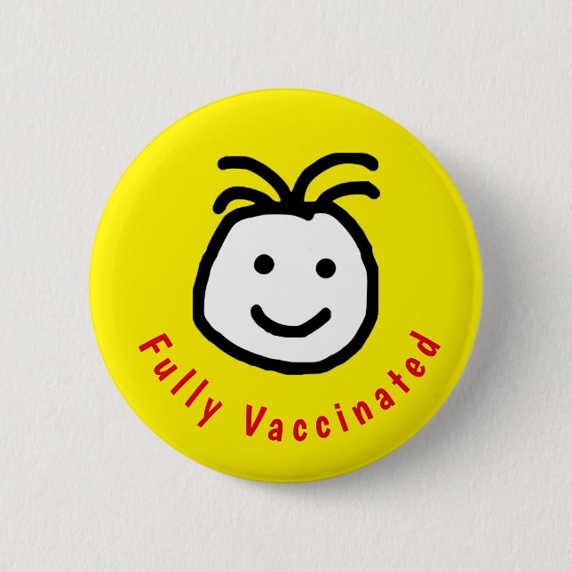 Macaron Rond 5 Cm Joli Visage rond Plein Texte Vacciné Jaune (Devant)