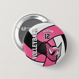 Macaron Rond 5 Cm Joli volley-ball rose et blanc