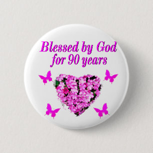 MACARON ROND 5 CM JOLIE 90E ANNIVERSAIRE FLORAL