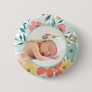 Macaron Rond 5 Cm Jolie aquarelle Floral Photo personnalisée