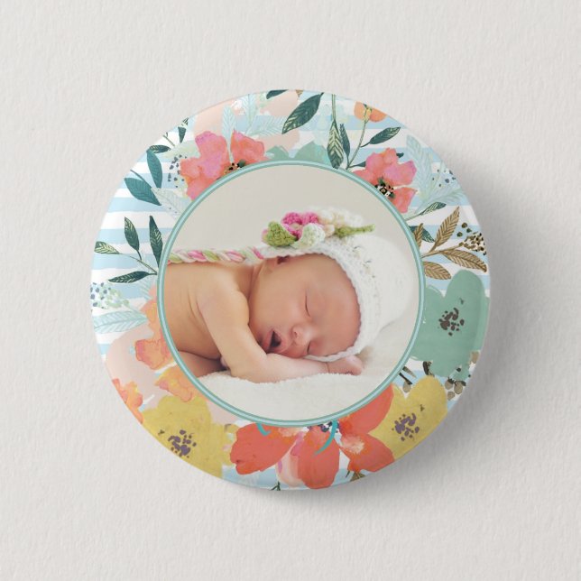 Macaron Rond 5 Cm Jolie aquarelle Floral Photo personnalisée (Devant)