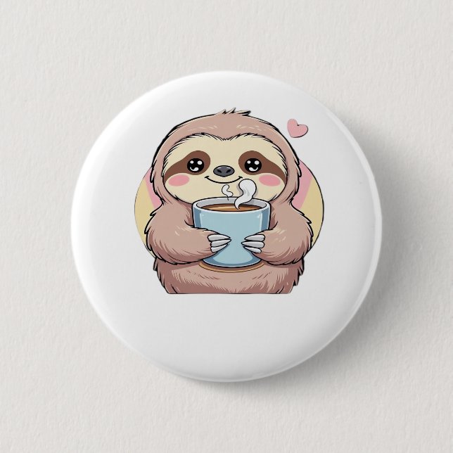 Macaron Rond 5 Cm Jolie chemise de l'amoureux de café Sloth - Drôle  (Devant)